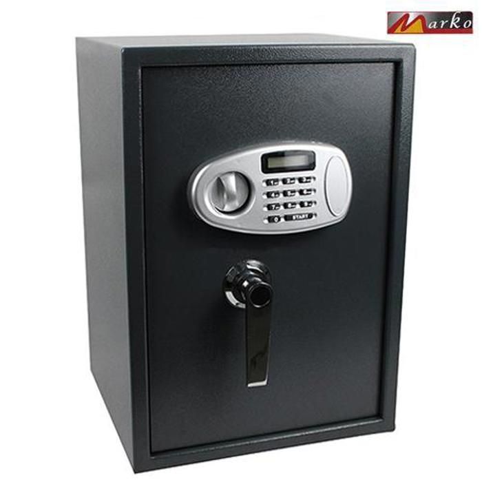 Coffre Fort à Serrure Électronique Avec Code PIN et 2 Clés et Poignée, Fixations Murales et au sol 50×35×31cm