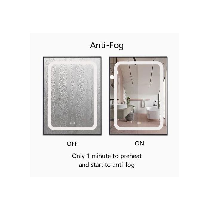MIROIR LED touche tactile pour salle de bain 80/60 cm avec fixation murale