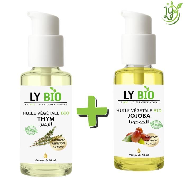 Pack d'huiles - LYBIO - Huile de thym 50ml - Pompe - Huile de jojoba 50ml - Pompe - Hydratant