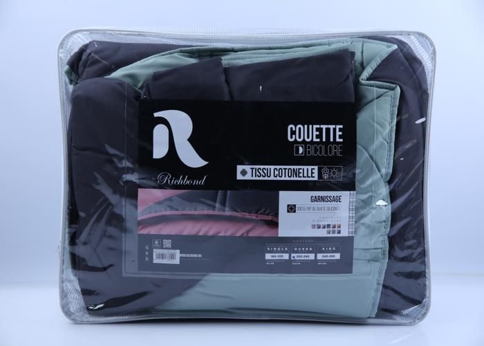 Couette - RICHBOND - Bicolor - 220x240 cm - 300g - Vert Eau/Gris