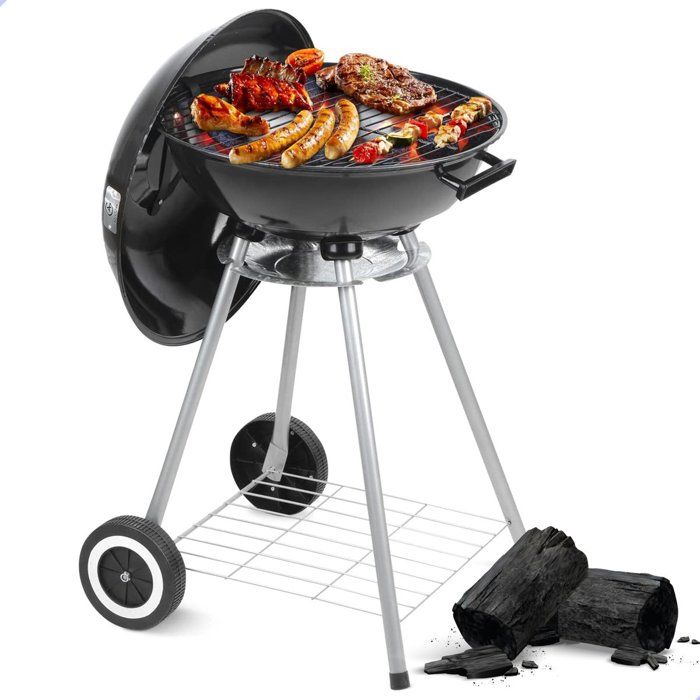 Barbecue Rond - GENERIC - 46x44x71cm - Couvert - Roues - Charbon