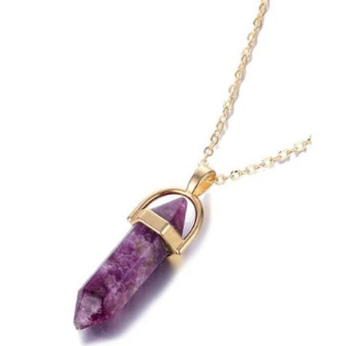 Collier pendentif - GENERIC - Cristal irrégulier - Mauve - 4.1 cm - Femme