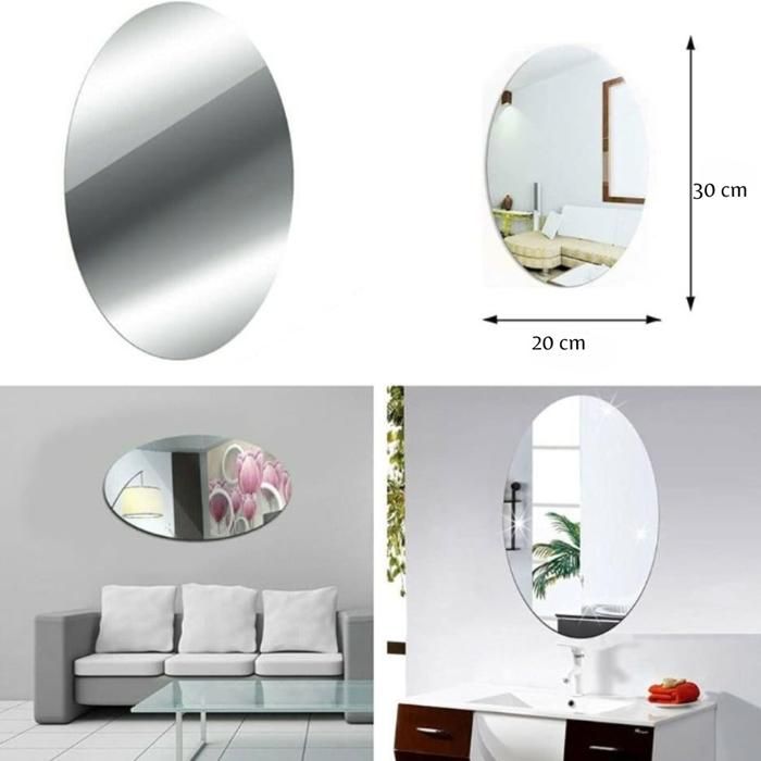 Miroir de maquillage ovale autocollant pour décoration murale et de chambre