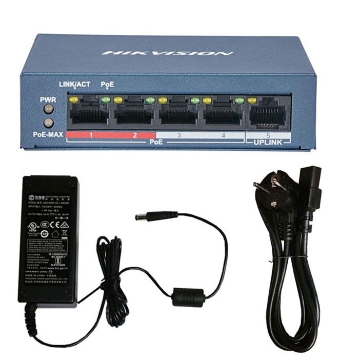 Switch PoE - HIKVISION - DS3E0105PE/M(B) - 5 ports - Protection 6KV - Longue portée 300m