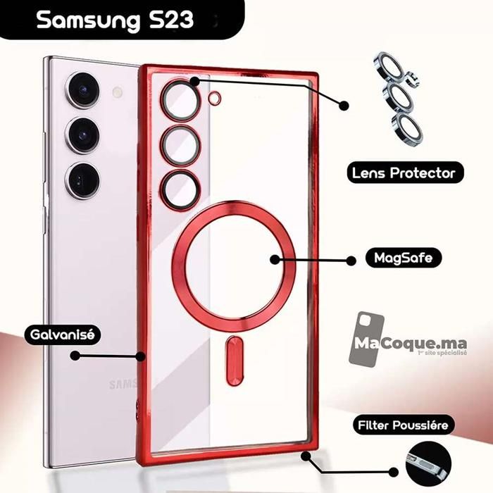Rouge Coque Samsung S23 normal Galvanisé avec LENS PROTECTOR