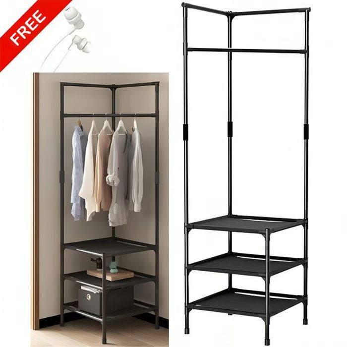 Cintre au sol - Corner Hanger - Noir - 180x45x45 cm - Métal - Design contemporain