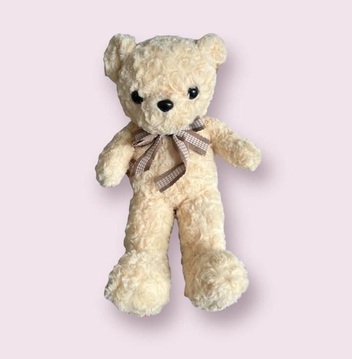 Beige terry bear doll with silk ribbon -40cm (plastic eyes)