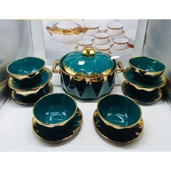 Soupière - Non spécifié - 15 pièces - Porcelaine - Vert royal - Détails dorés