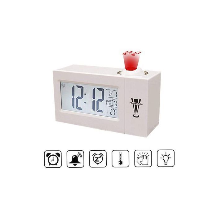 Horloge Numérique Alarme Réveil LCD Projection Mur Rétro-Éclairage Météo