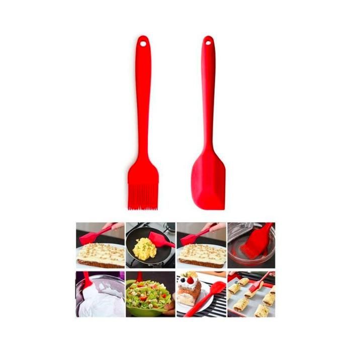 Spatule + Brosse en Silicone de Qualité Alimentaire - Cuillère à Beurre et Pinceau de Cuisine