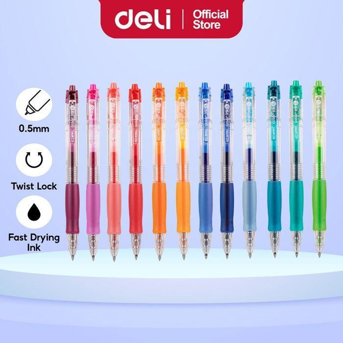 Lot de 12 Stylos Gel Colorés Deli (0,5 mm)