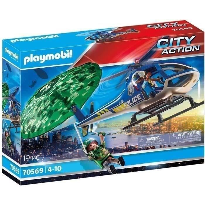 PLAYMOBIL 70569 Hélicoptère de police et parachutiste, City Action, Les Policiers, Dès 4 ans