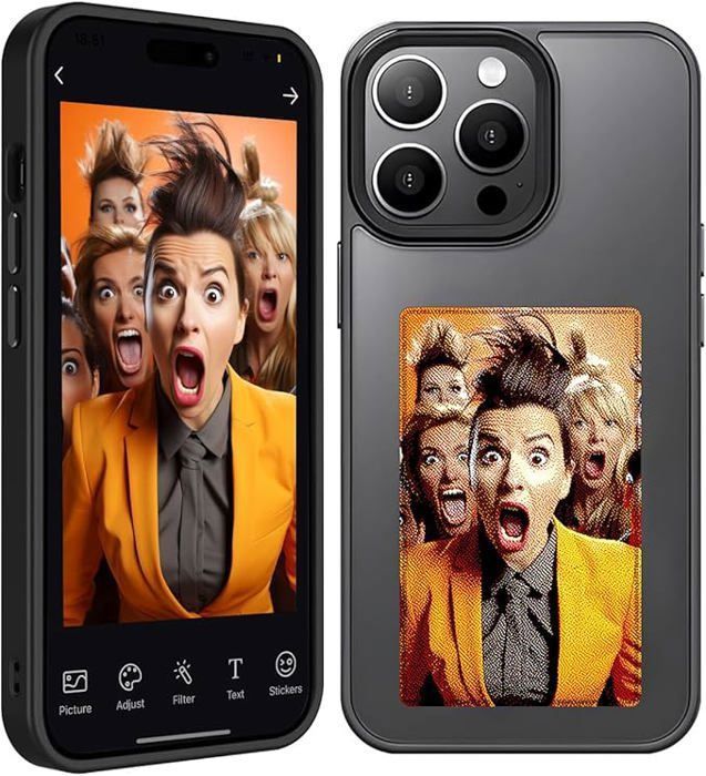 Coque de téléphone Intelligente avec écran à Encre pour iPhone 15 Pro Max, Affichage Durable, Coque de téléphone NFC (Noir)