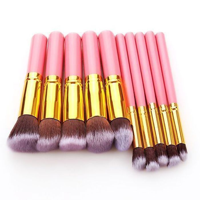 10pcs poudre poudre fard à paupières fard à joues en nylon cheveux brosse de maquillage pour le visage (rose noire