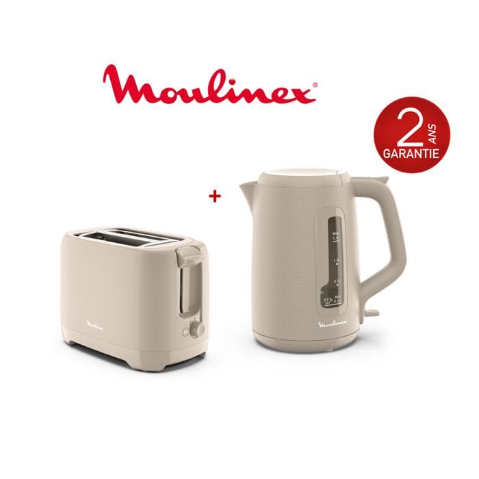 Set Bouilloire et Toaster - MOULINEX - 1,7L - 2400W - 850W - Gris Chaud