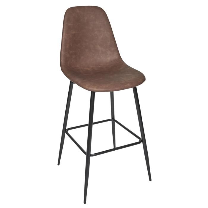 Tabouret de bar - AMBER - Similicuir - Métal - Marron - Design contemporain