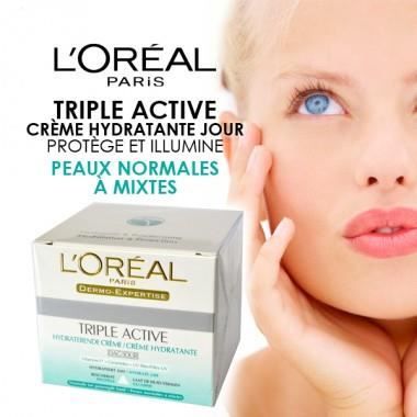 Crème hydratante - L'Oréal - Triple Active - 50ml - Peaux normales à mixtes - Sans alcool