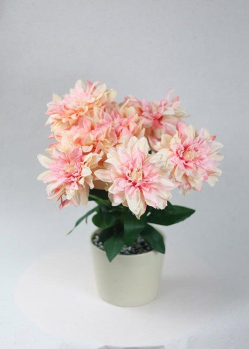 Fleurs artificielles - SISTERS FLOWERS - Dahlia en pot - 45 cm - Rose - Entretien facile