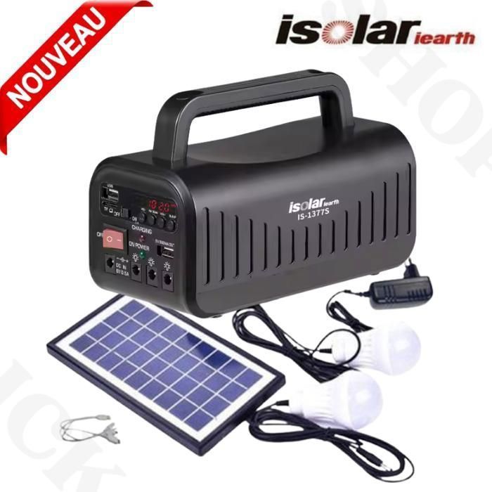 Système d'éclairage de charge solaire portable Bluethoot USB 2 Lampes Led Radio Fm MP3