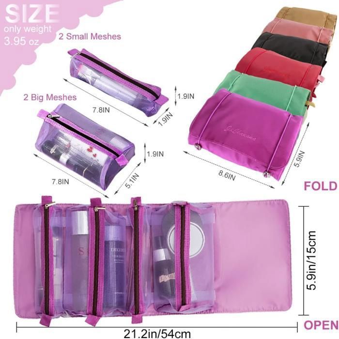 Trousse de toilette - Femme - 4 en 1 - Pliable - Spacieuse - Maille respirante(Couleur aléatoire)