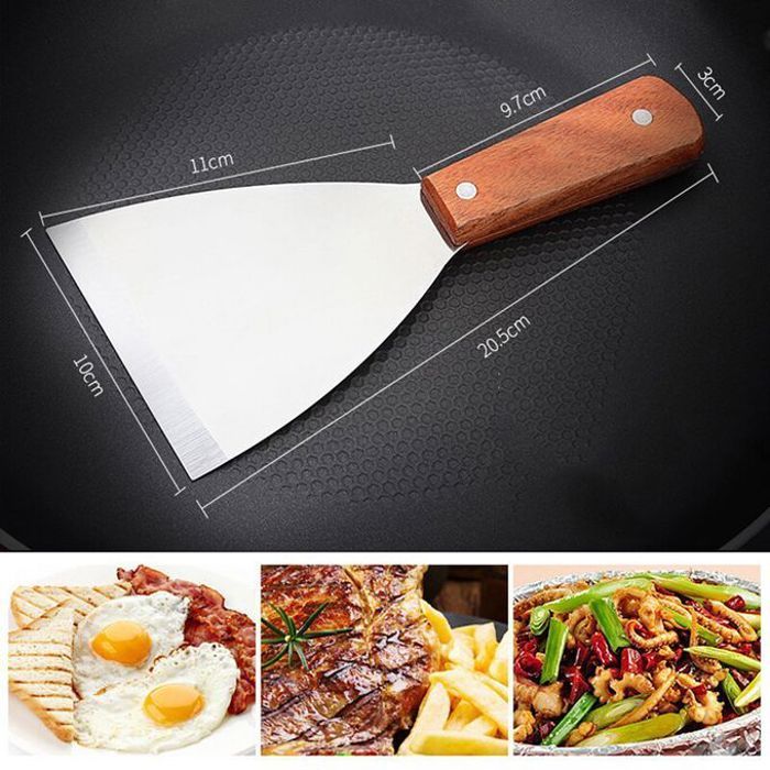 Spatule Grattoir en Acier Inoxydable avec Manche en Bois - Tourneur de Crêpes et Pancake