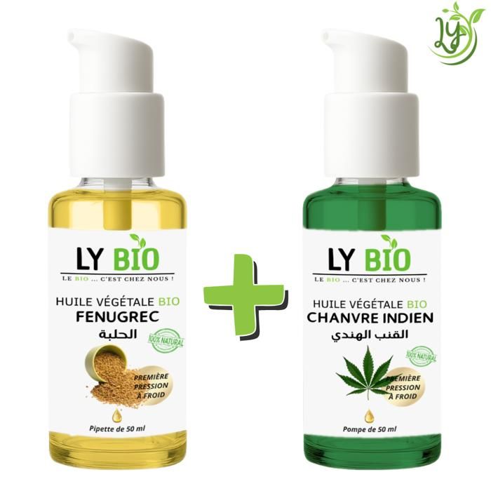 LYBIO PACK HUILE FENUGREC 50ML - POMPE + HUILE CHANVRE 50ML - POMPE