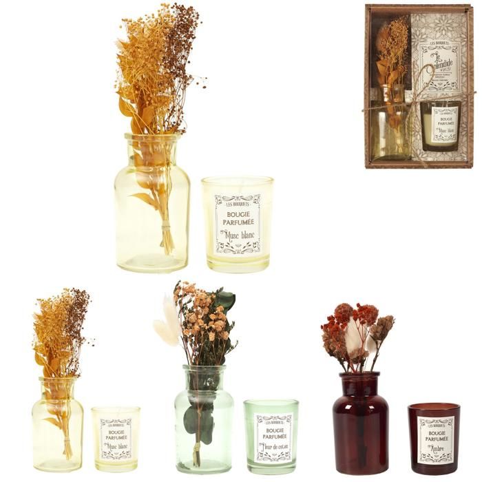 Bougie Parfumée - HOME DECO FACTORY - Ambre, Fleur de Coton, Musc - Multicolore - 14.5 x 21 x 6 cm - Intérieur