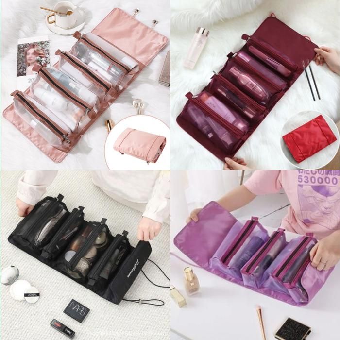 Trousse de maquillage - Nylon - Imperméable - Pliable - Grande capacité - Multifonctionnelle (Couleur aléatoire)