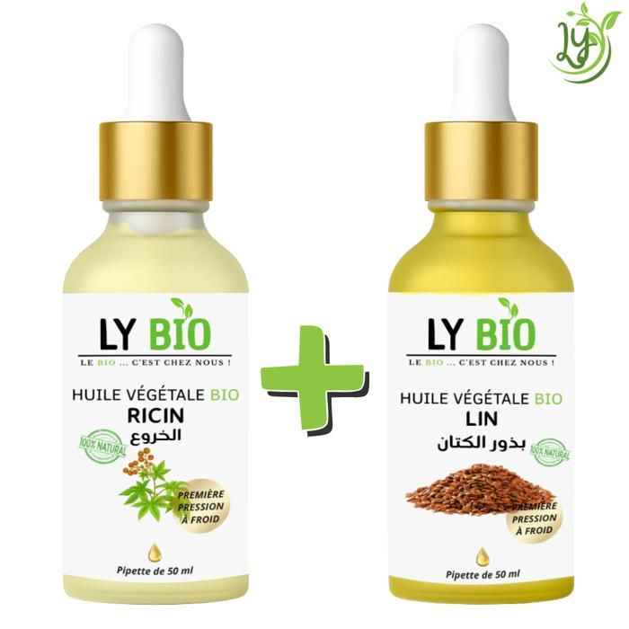 Huile - LYBIO - Pack Huile Ricin et Lin 50ml - Pipette - Nourrissant - Tous types de cheveux