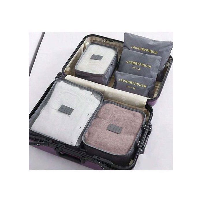 Lot de 6 organiseurs de voyage – cubes de rangement + pochettes à linge imperméables, légers et compacts