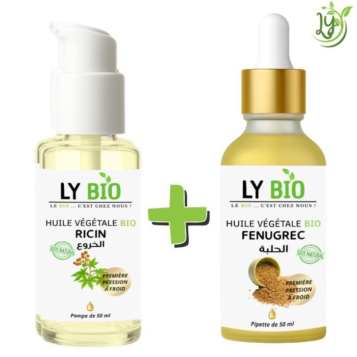 LYBIO PACK HUILE RICIN 50ml - POMPE + HUILE FENUGREC 50ML - PIPETTE