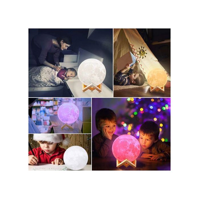 La lune lampe lumineuse  plusieurs couleurs diamètre avec support en bois Moon light