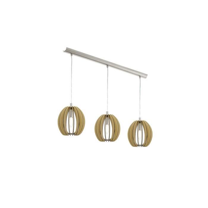 Luminaire Suspension - Eglo - Cossano 94769 - Acier Nickel Mat - Bois Maple - E14 3x40W