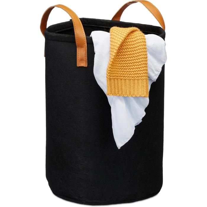 Corbeille à lessive - Essentiel - 28 L - Pliable - Feutre - Simili cuir