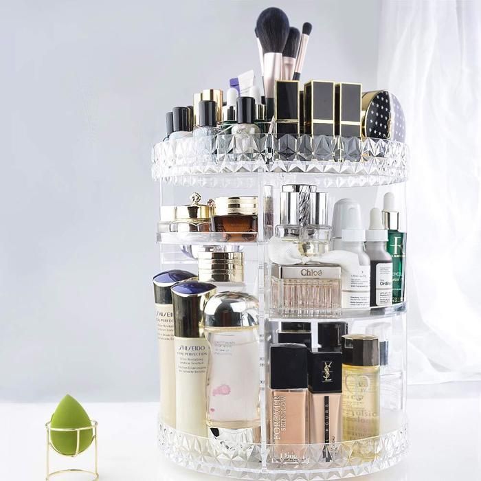 Organisateur Maquillage Rotatif 360° Rangement Maquillage Reglable en Acrylique