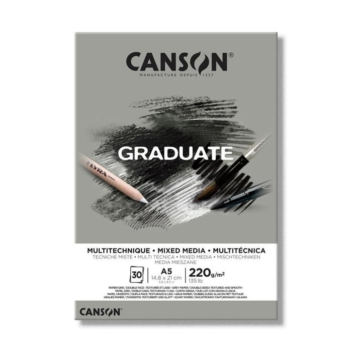 Blocs Papiers Graduate Mixed Media Gris - A5 - 220g/m² - 30 feuilles