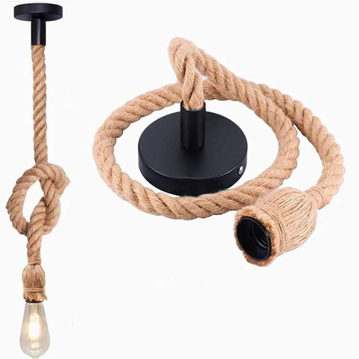 Lustre plafond Lampe en Corde de chanvre Creative (1-light) + Lampe CANDLE LED 8W OFFERTE