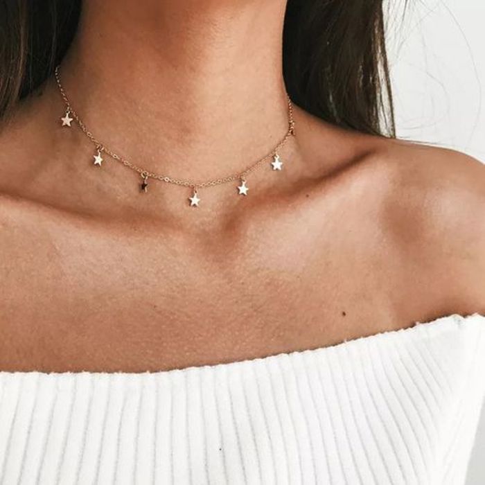Collier - FASHION - Chaîne Pendentif Étoiles - Doré - Plaqué Or - Multi-Couche