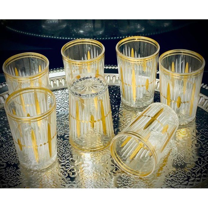12 verres à thé en cristallin très haute qualité du verre Beldi artisanal details-Doré