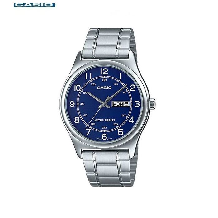 Casio Homme  mtp-v006d-2budf - Cadran bleu - Acier inoxydable- Dateur "jour/mois"