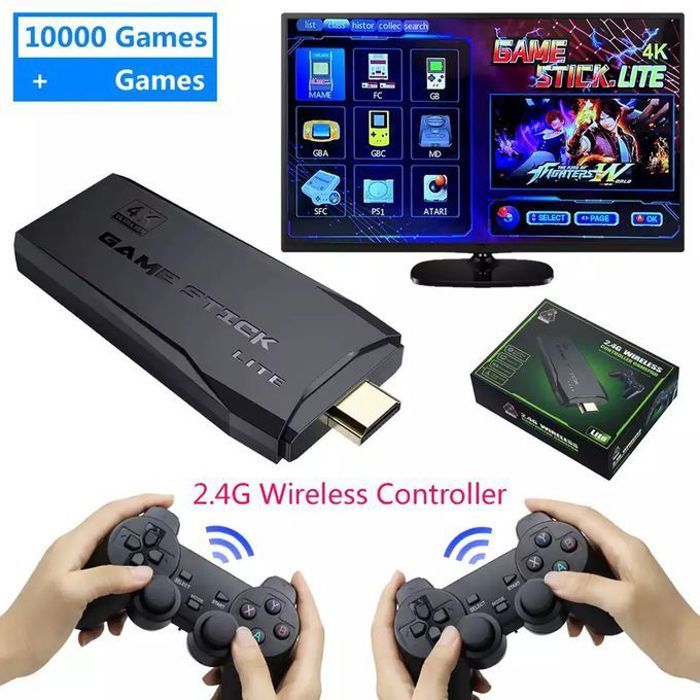 Console de Jeu Vidéo avec Double Manette Sans Fil - 10 000 Jeux Intégrés, Rétro, PS1/GBA, Cadeau pour Enfants