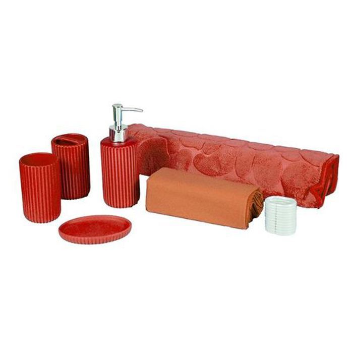 Pack Salle de Bain - Assina - Seya - 6 Accessoires - Céramique - Rouge