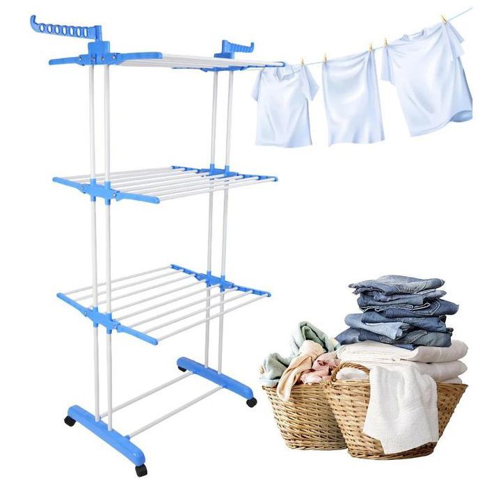 Etendoir à linge retractable pliable ailes latérales - 4 niveaux