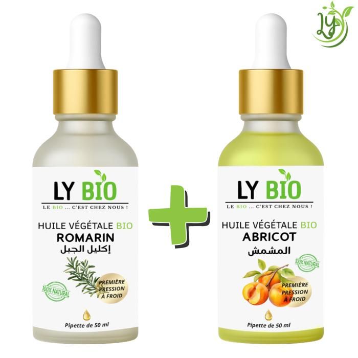 Pack Huile - LYBIO - Romarin 50ml + Abricot 50ml - Pipette - Hydratant - Mixte