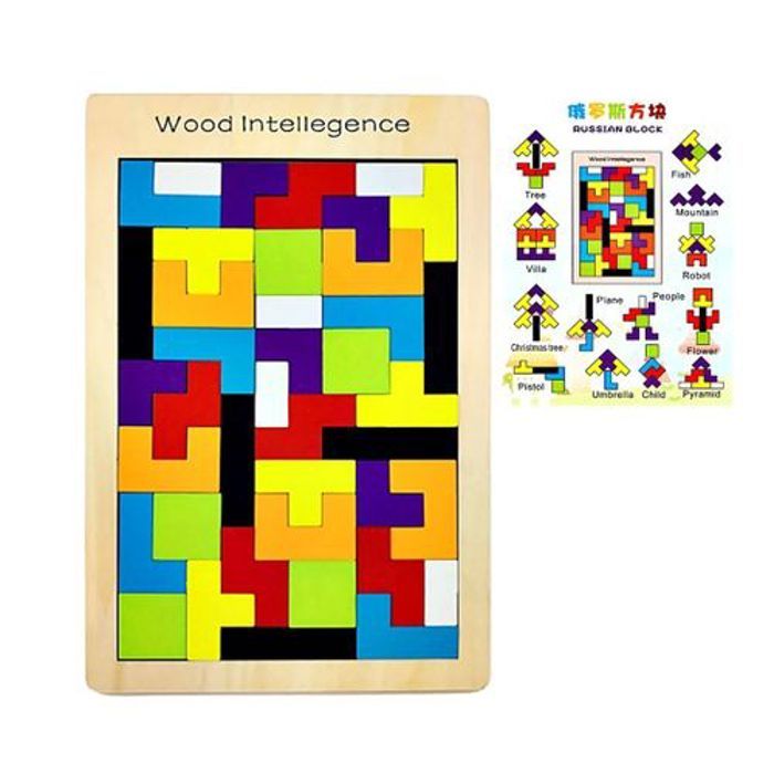 Tetris 40 pcs en bois casse-tête jeu d'ntelligence jouets coloré 3D puzzles
