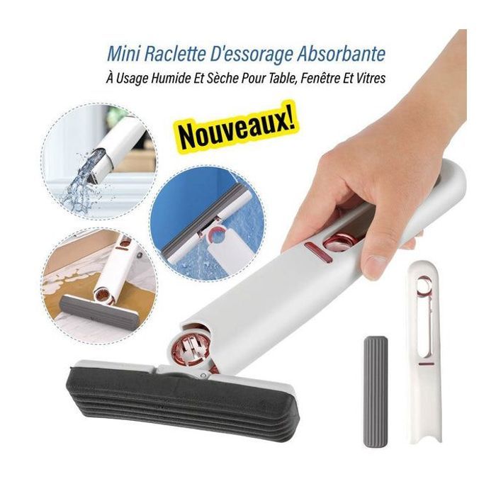 Mini raclette d’essorage absorbante à usage humide et sèche pour table, fenêtre et vitres.