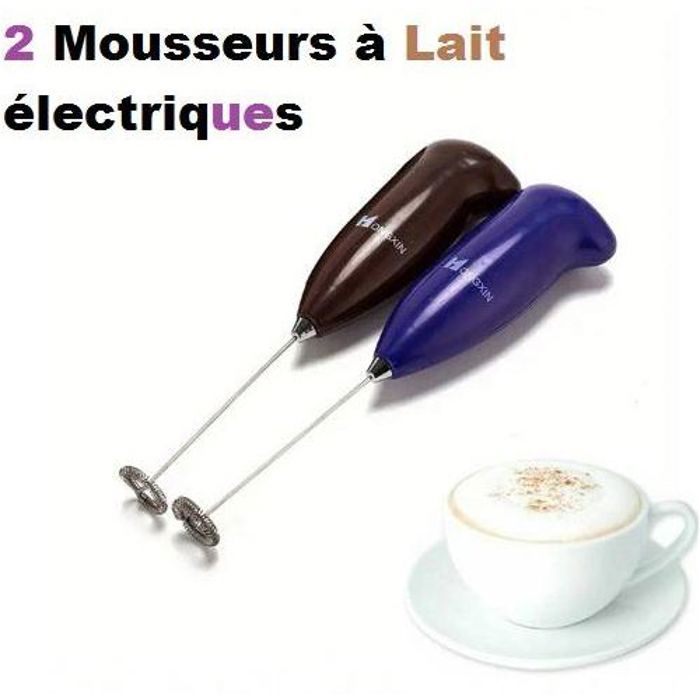 2 Mousseurs à Lait électrique à Pile avec Fouet en Acier Inoxydable, batteur pour Cappuccino, Chocolat Chaud, mixeur