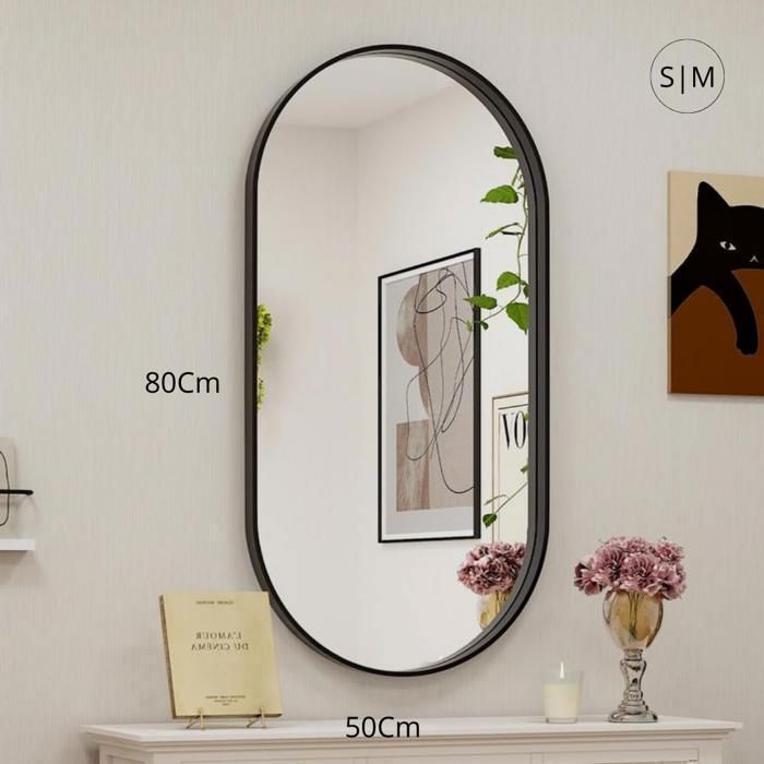 Miroir Ovale Noir  Décoratif Murale 80x50 cm