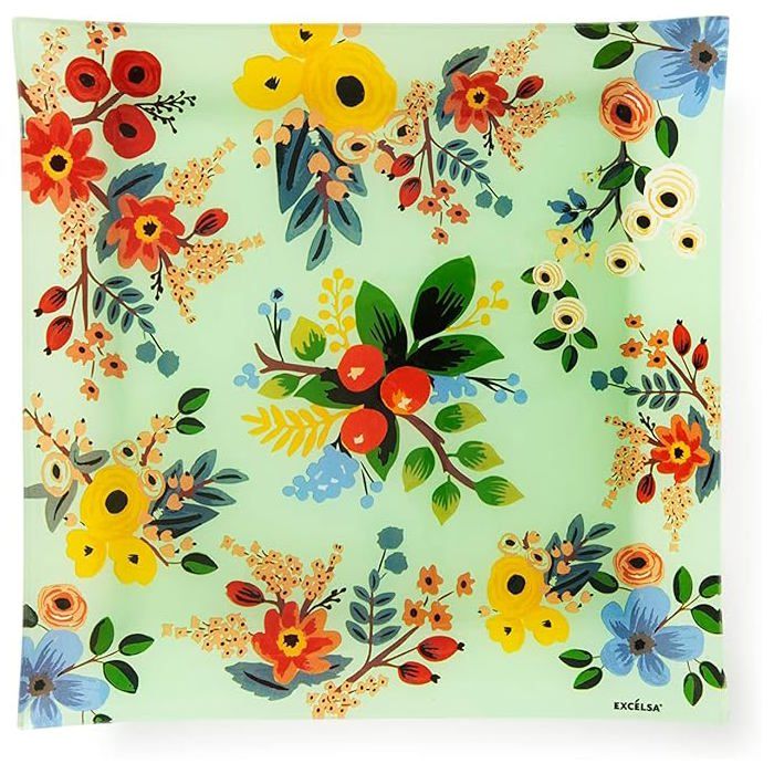 Assiette de service - EXCELSA - Fiori Frida - 30x30 cm - Verre - Multicolore