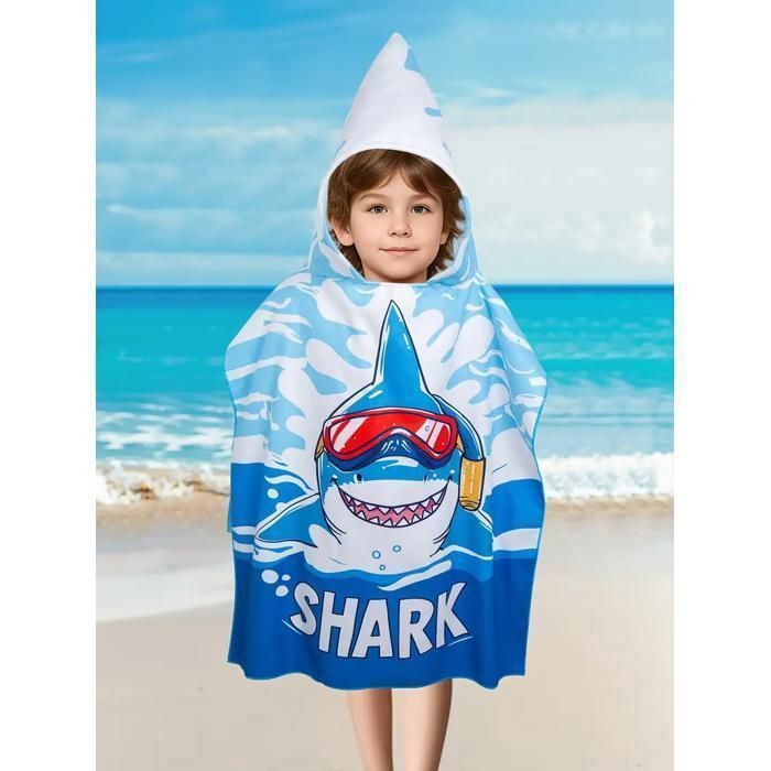 Serviette à Capuche Enfant - GENERIC - Motif Requin - Douce - Absorbante - Idéale Piscine & Plage